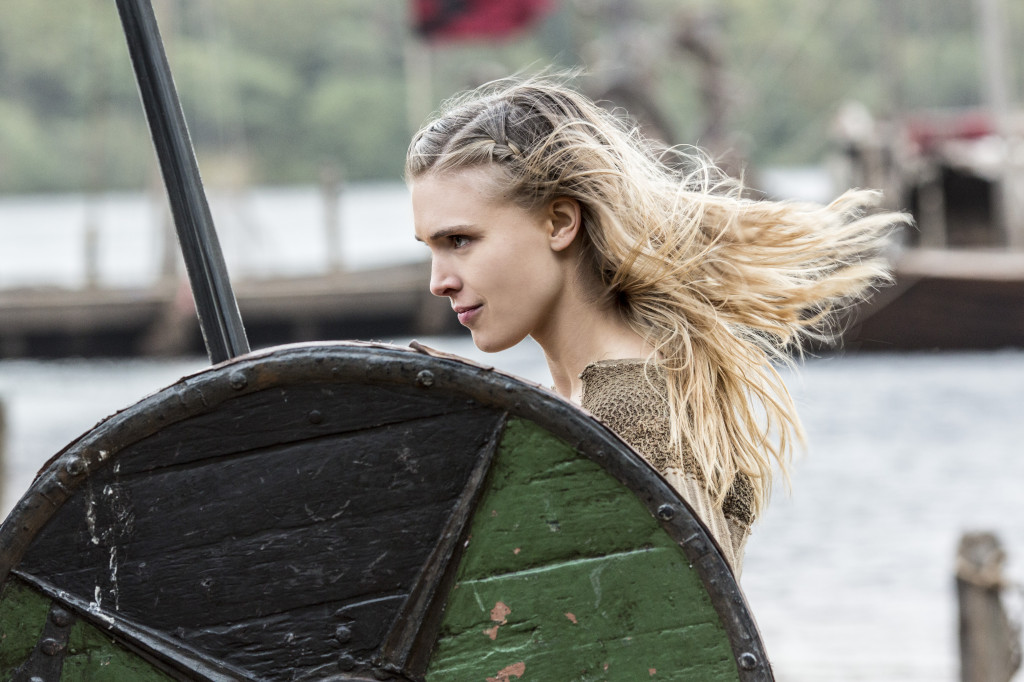Porunn, played by Gaia Weiss, a shield maiden in the making